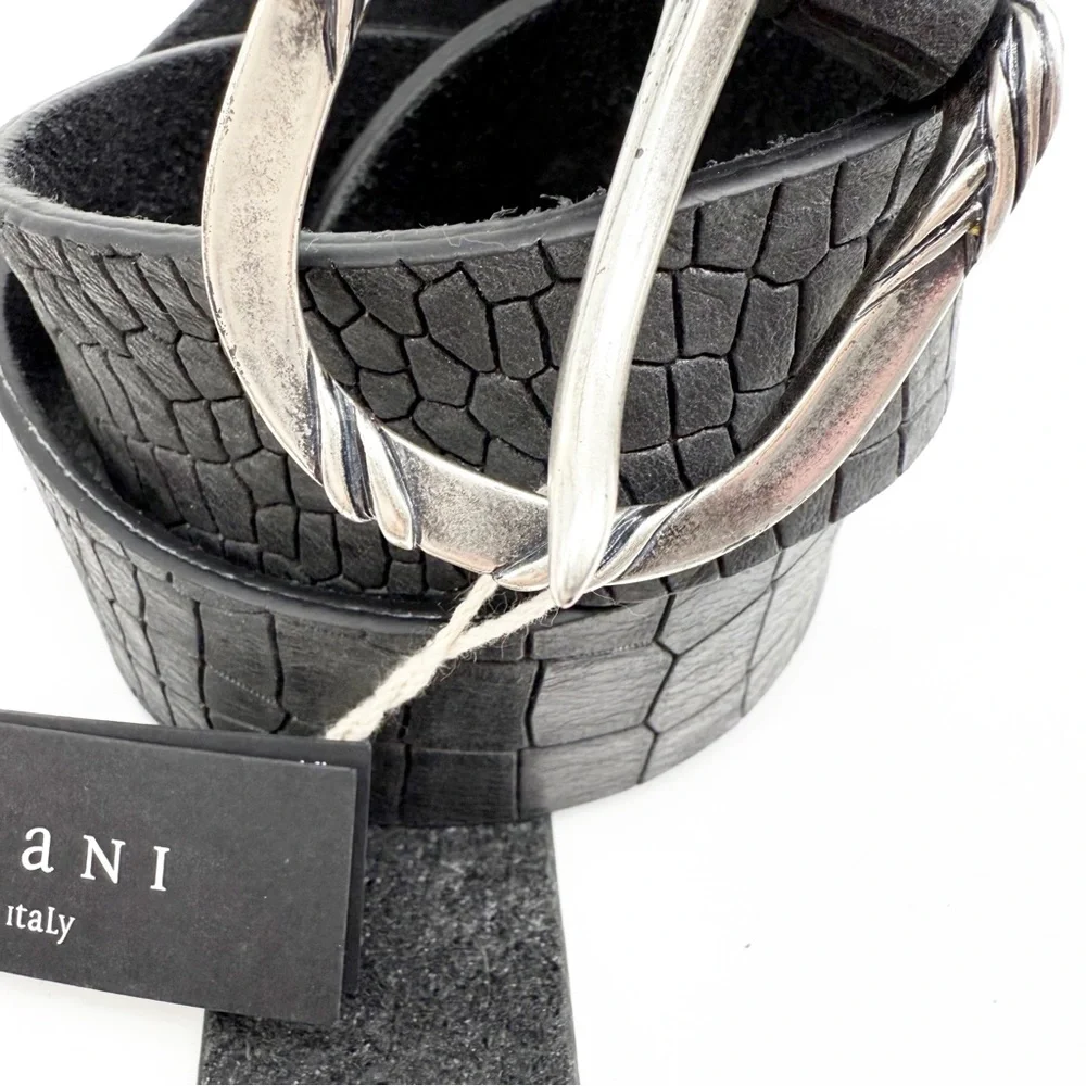 Orciani Handmade Crocodile Emobossed Matte Leather Italian Made Black Belt, XS